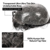 Menn toupee hårsystem Ultra tynn hudhårstykke europeisk menneskehår erstatning 0,02-0,10 mm v-loop toupee for menn. (2# Darkest Brown, 8x10-0.06mm-0.08mm V-loop)