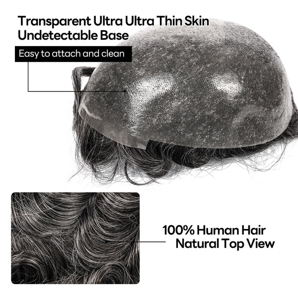 Menn toupee hårsystem Ultra tynn hudhårstykke europeisk menneskehår erstatning 0,02-0,10 mm v-loop toupee for menn. (2# Darkest Brown, 8x10-0.06mm-0.08mm V-loop)