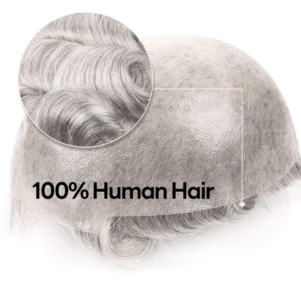 Menn toupee hårsystem menneskehår erstatning for menn 0,04 mm ultra tynn hud toupee for menn v-looped hårstykke (220# mørkest brun med 20% grå, 8x10 "-100% lys med-lys tetthet)