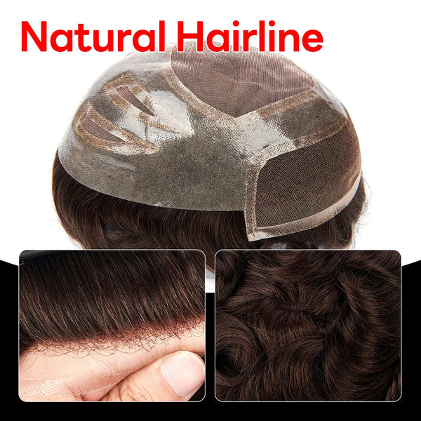 Generisk toupee for menn hårsystem fransk blonder front herre toupee europeisk menneskehår stykke fint mono hår erstatningssystem (1b# av svart, 8x10 ""-120% middels lys til middels tetthet)