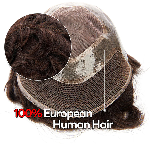 Generisk toupee for menn hårsystem fransk blonder front herre toupee europeisk menneskehår stykke fint mono hår erstatningssystem (1b# av svart, 8x10 ""-120% middels lys til middels tetthet)