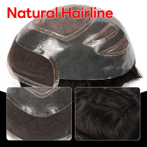 Generisk toupee for menn hårsystem fransk blonder front herre toupee europeisk menneskehår stykke fint mono hår erstatningssystem (1b# av svart, 8x10 ""-120% middels lys til middels tetthet)
