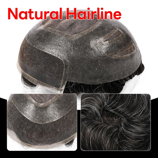 Mens Toupee Human Hair Pieces Wigs Durable Hair Replacement Systems for Men Wigs Fine Mono