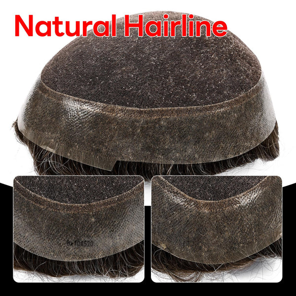 Generic French Lace Mens Toupee Poly Pu Around Toupee for Men Hair Piece European Human Hair Replacement System (17# Dark Ash Blonde, 7x9""-120% Medium Light to Medium Density)
