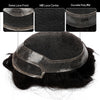 Toupee for menn hår erstatningssystem sveitsisk blonder menn toupee europeisk menneskehår hd blonder hårsystem poly hud pu rundt menn hårstykke. (Nr. 1 Jet Black, 7x9 "-100% Light Med-Light Density)