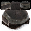 Toupee for menn hår erstatningssystem sveitsisk blonder menn toupee europeisk menneskehår hd blonder hårsystem poly hud pu rundt menn hårstykke. (Nr. 1 Jet Black, 7x9 "-100% Light Med-Light Density)