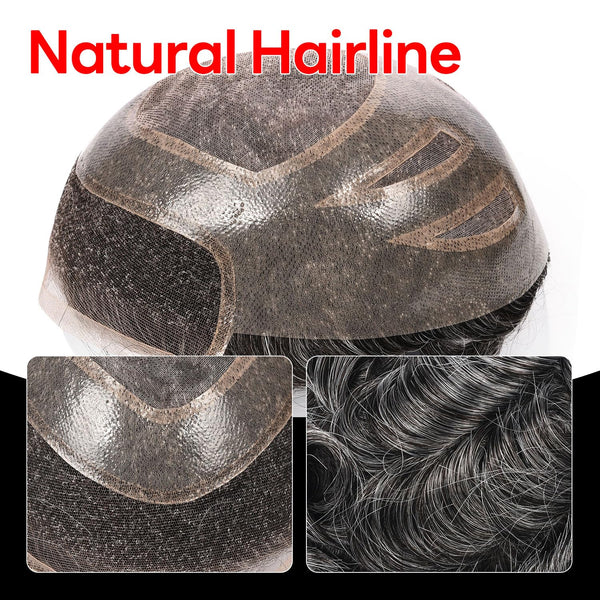 Generisk toupee for menn hårsystem fransk blonder front herre toupee europeisk menneskehår stykke fint mono hår erstatningssystem (1b# av svart, 8x10 ""-120% middels lys til middels tetthet)