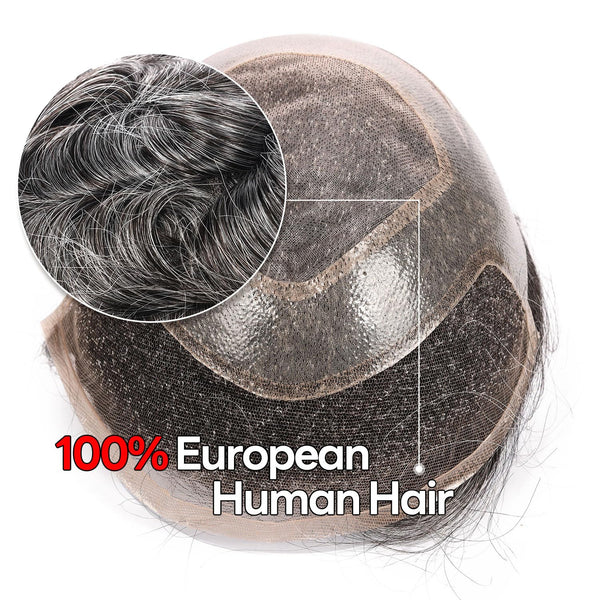 Generisk toupee for menn hårsystem fransk blonder front herre toupee europeisk menneskehår stykke fint mono hår erstatningssystem (1b# av svart, 8x10 ""-120% middels lys til middels tetthet)